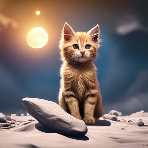 Fantastical Kitten on the Moon
