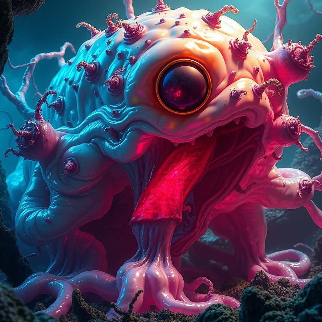 Gluttony: Iridescent Slime Mold in Psychedelic Display