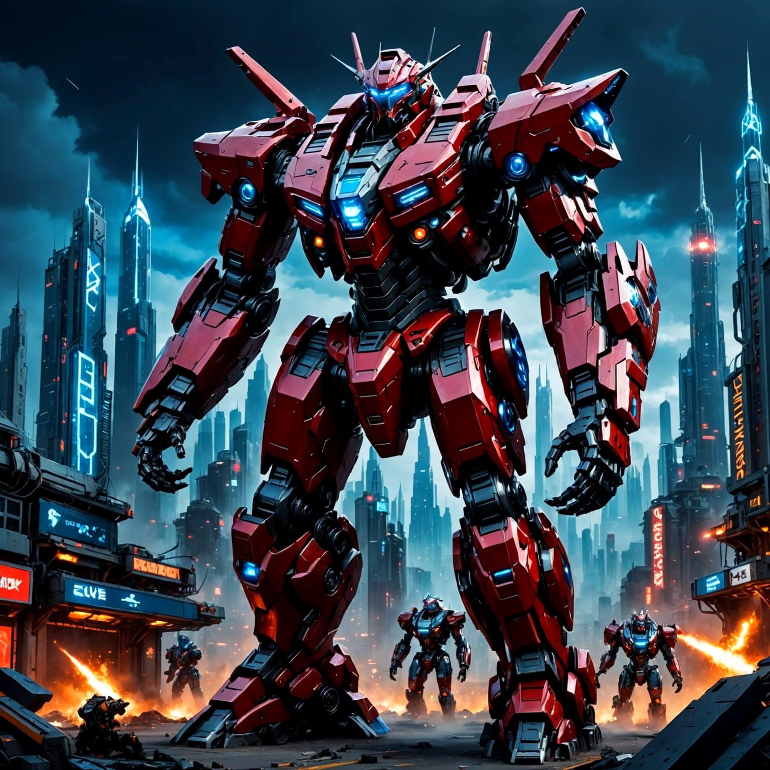 Gigantic Cybernetic War Machine Patrolling the City Skyline...