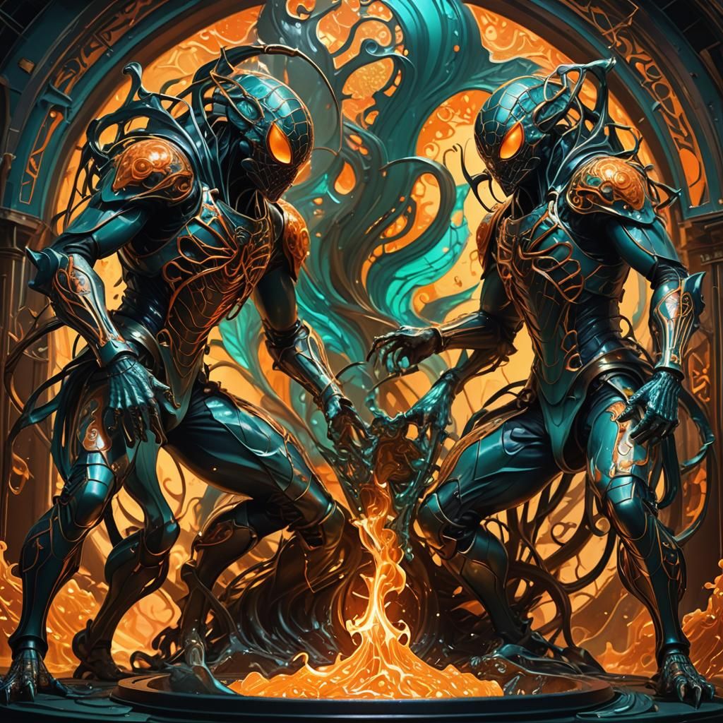 Arachnid Figures Shaping Wax in Art Nouveau Style