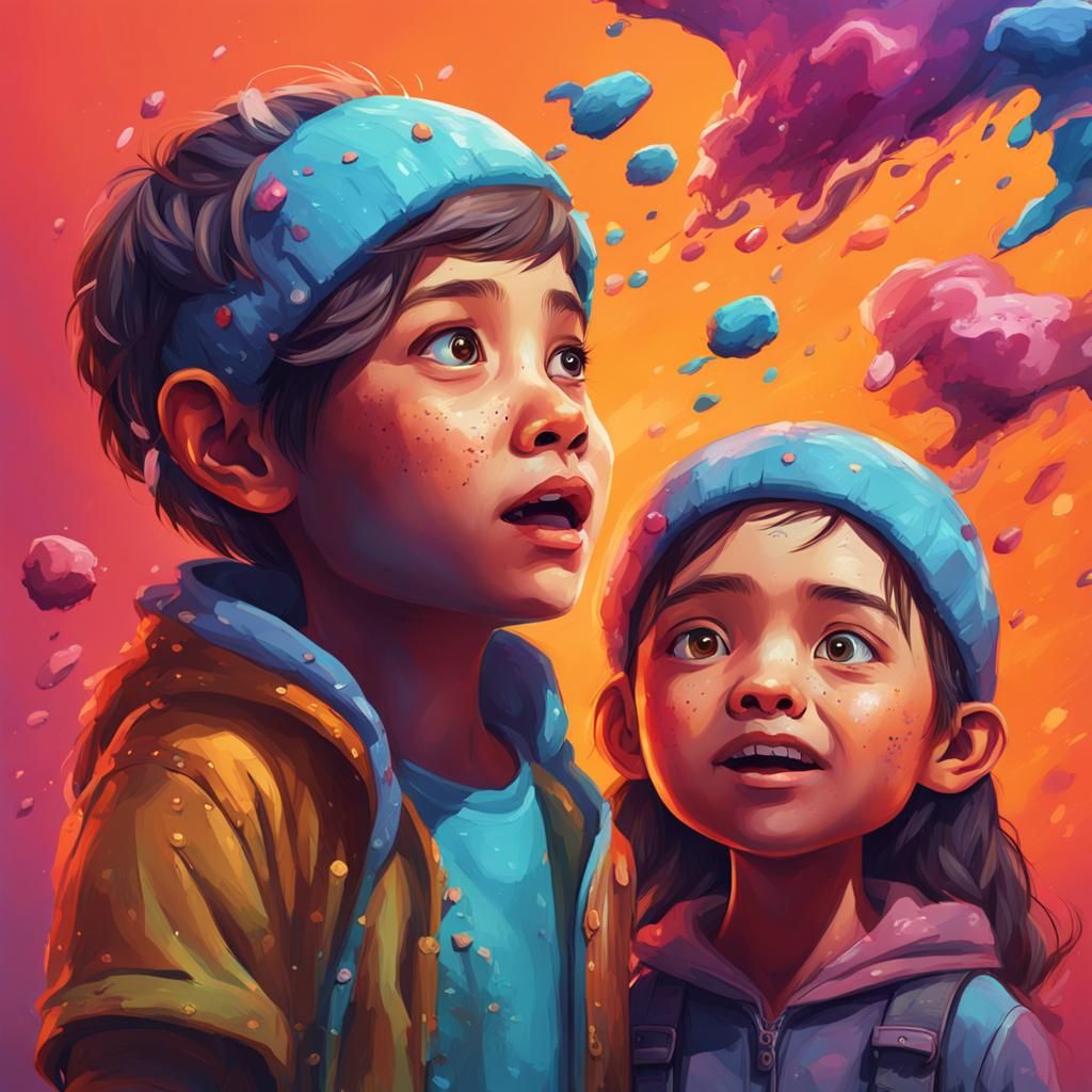 Hyperrealistic Girl Talking to Two-Headed Boy