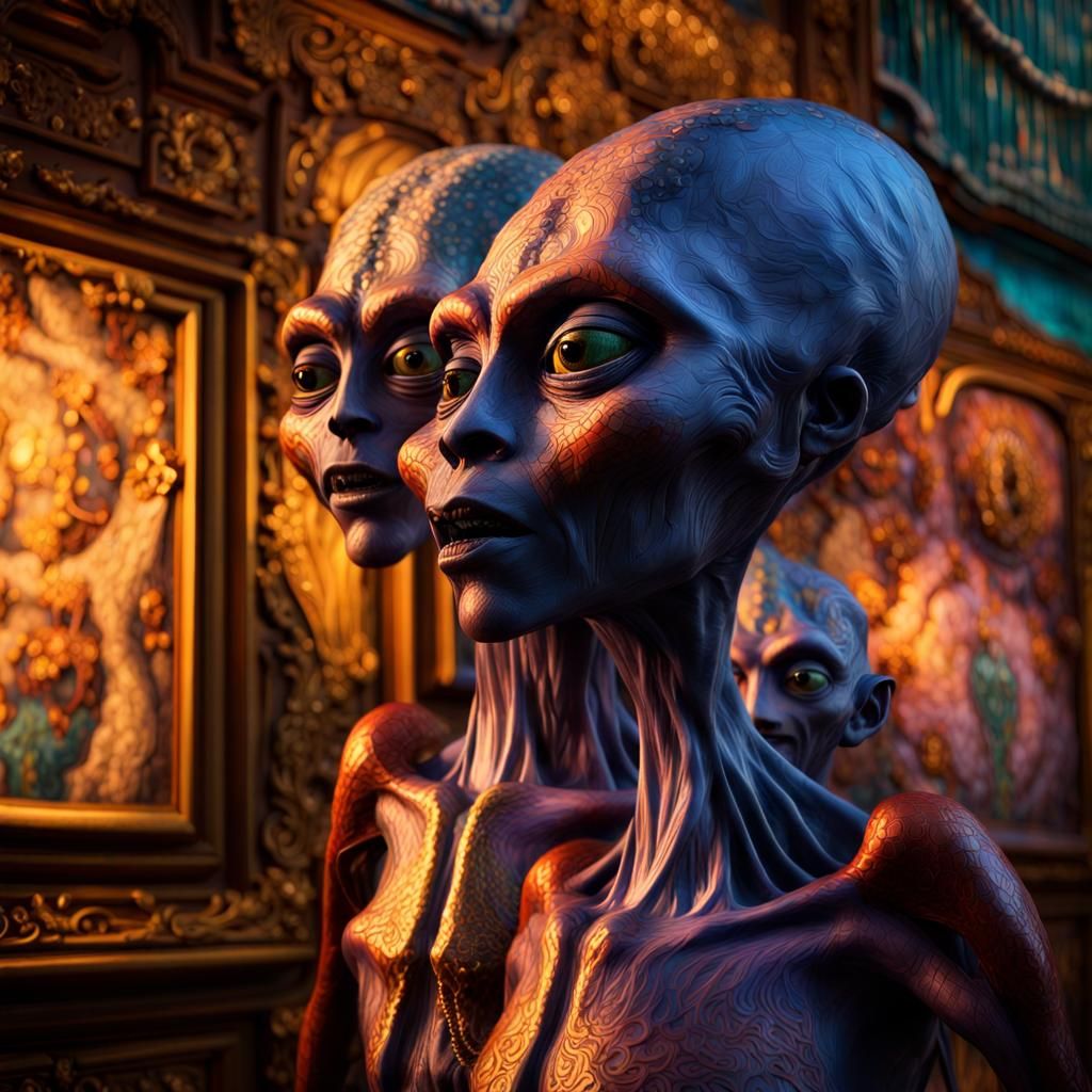 Exotic Aliens Chatting in Subdued Lighting