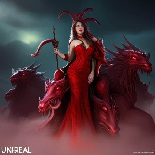 Scarlet Woman on Ten-Headed Beast: Fantasy Art