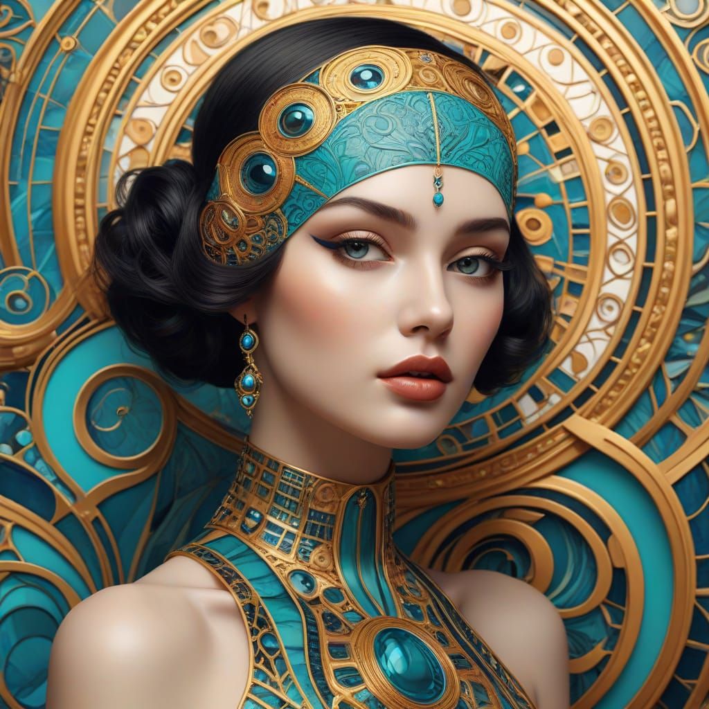 Art Deco Glamour Woman with Waves and Fractals