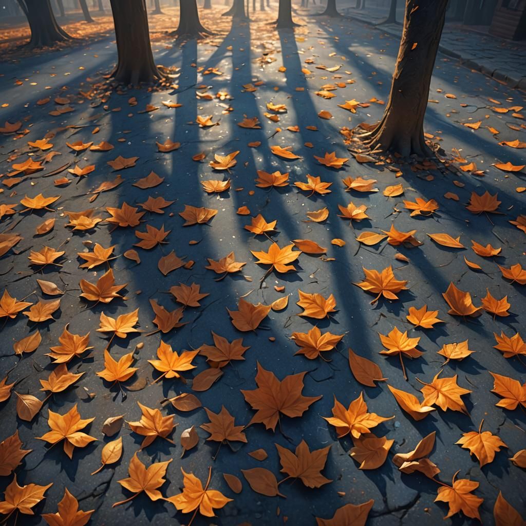 Fantasy Landscape with Falling Leaves in Digital Art