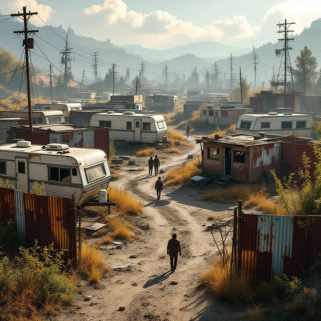 Fortified Trailer Park Amidst Post-Apocalyptic Wasteland in ...