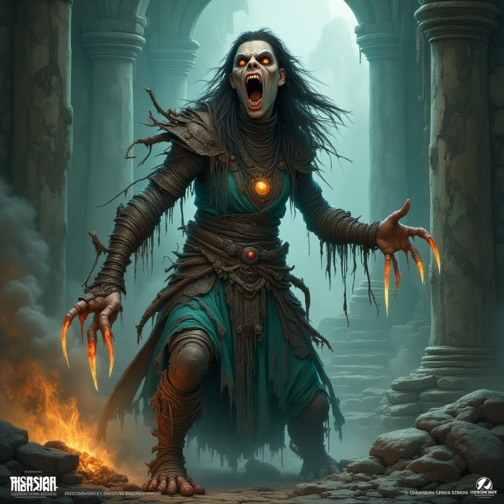 Furious Banshee Spirit Screaming in Temple Ruins