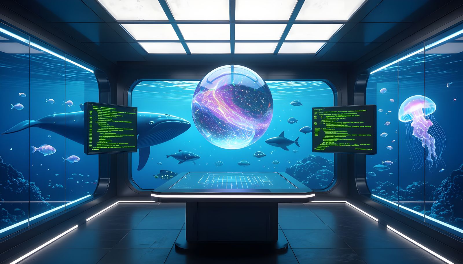 Secret Underwater Lab with Hovering Orb