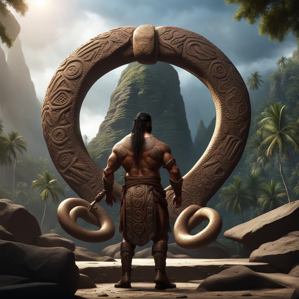 Samoan Warrior and Pretzel Rock: Dark Fantasy Art