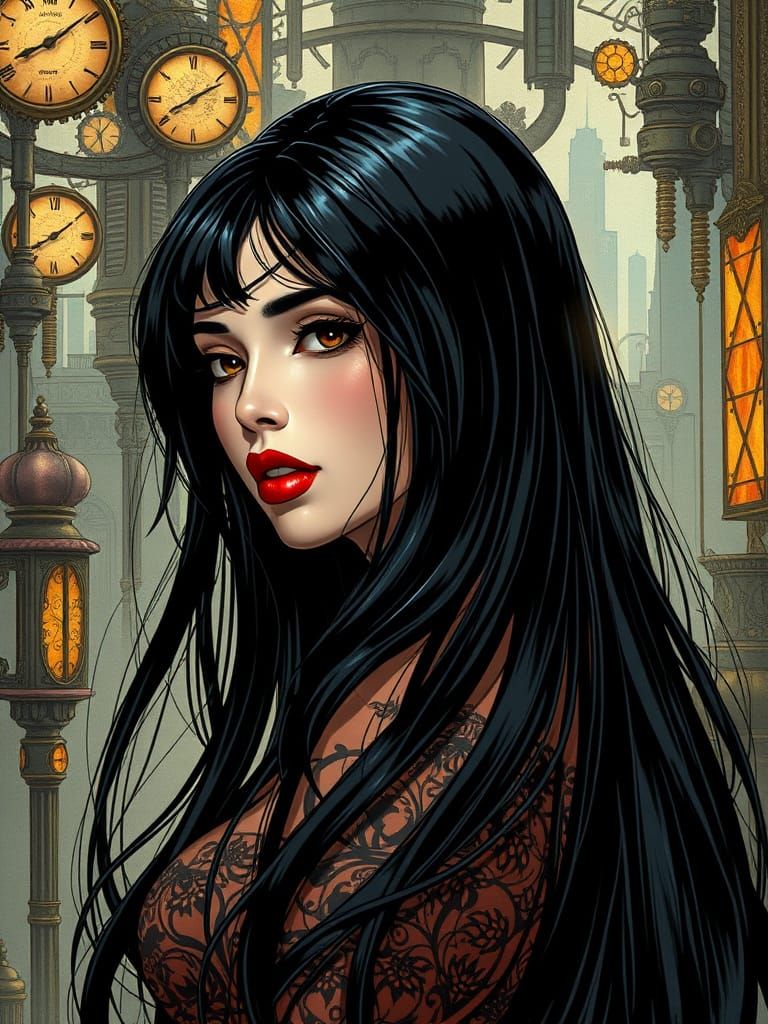 Steampunk Woman with Alphonse Mucha Influences