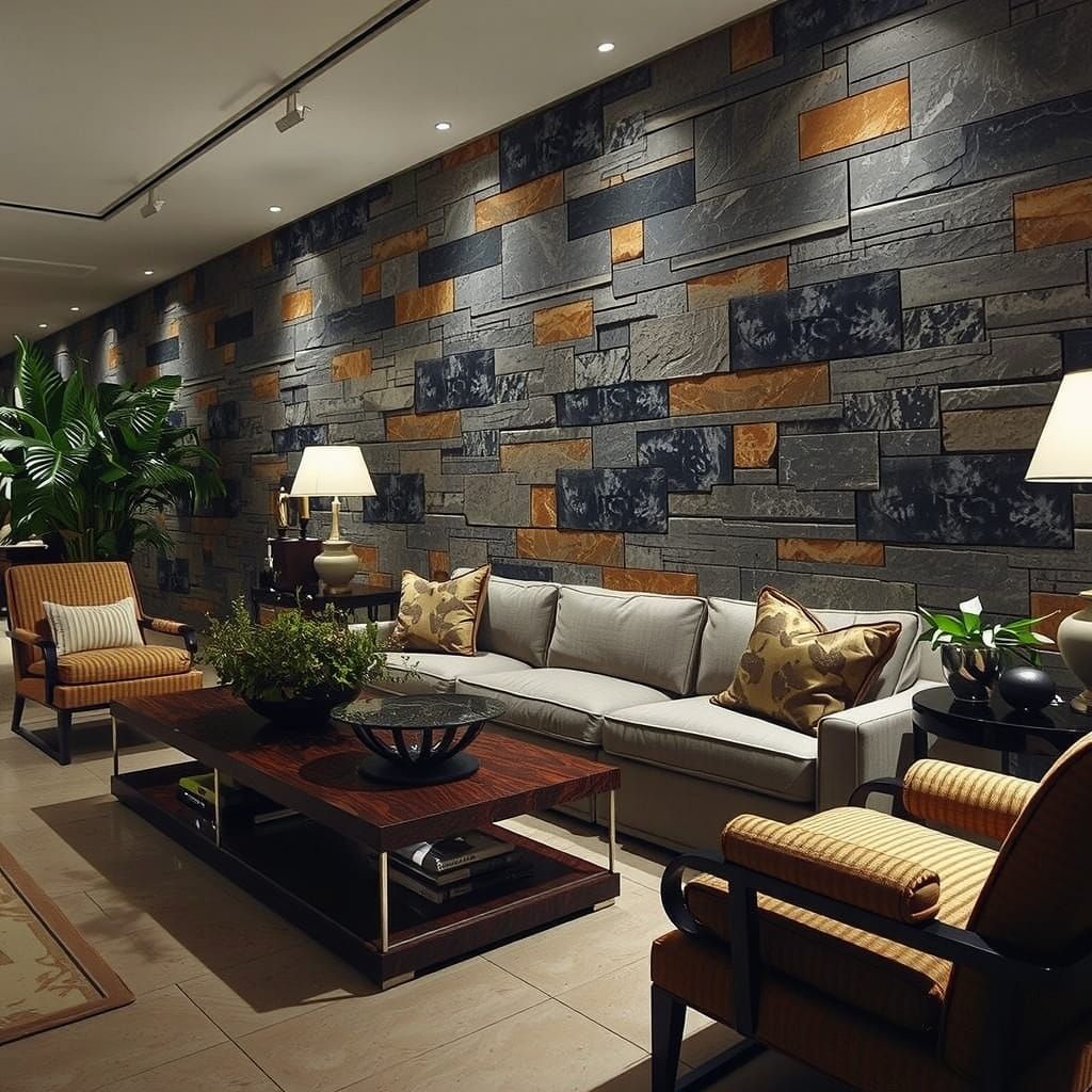 Modern Stone Wall Decor with Minimalist Furniture