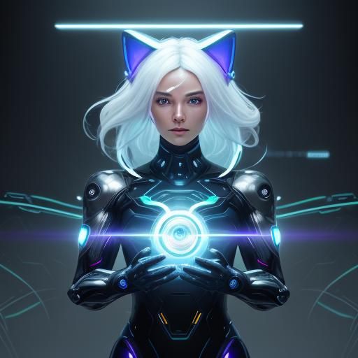 Futuristic AI Cat Android in Art Nouveau Style