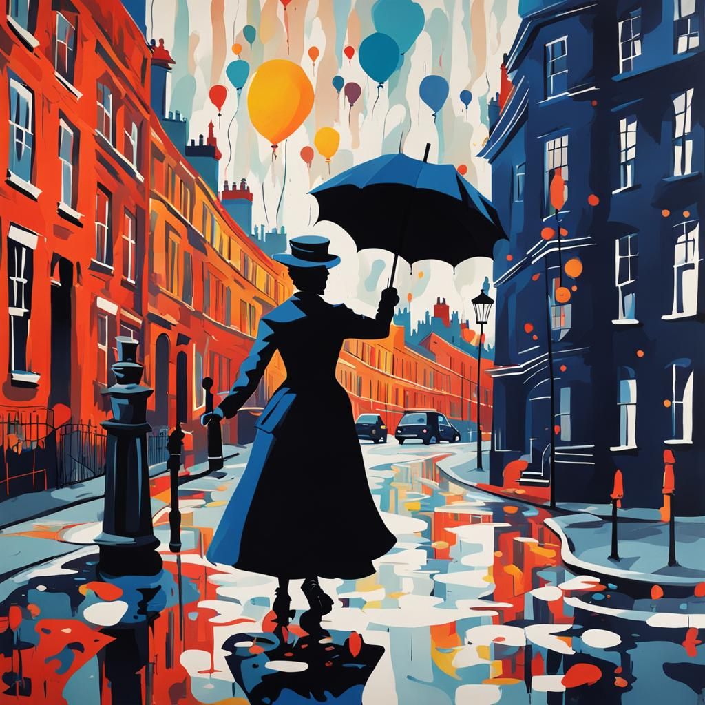 Mary Poppins and Chimney Sweep in Abstract London