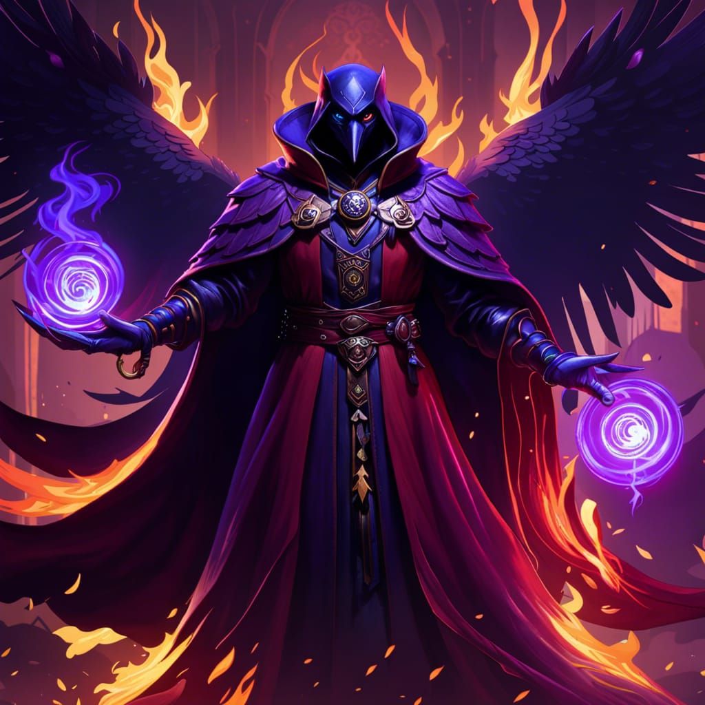 Crimson Raven Warlock Ascended, Detailed Digital Art