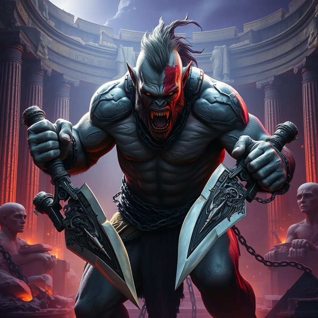 Dark Fantasy Warrior in Ancient Greek Ruins