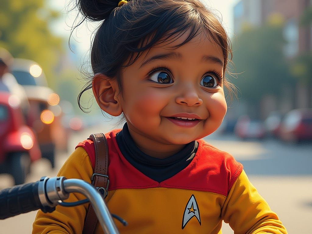 Girl Dressed as Star Trek's Uhura Smiling Brightly