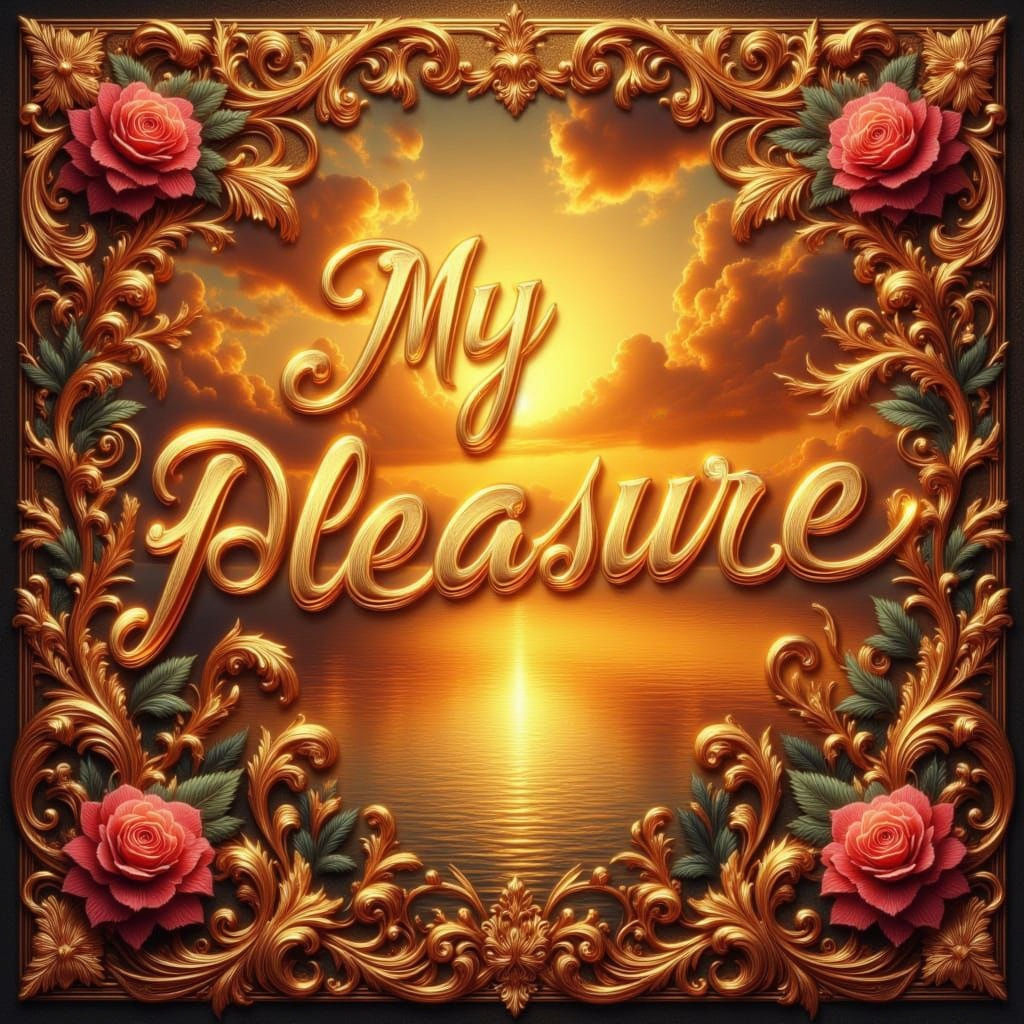 Golden Sunset with Metallic Text Overlay