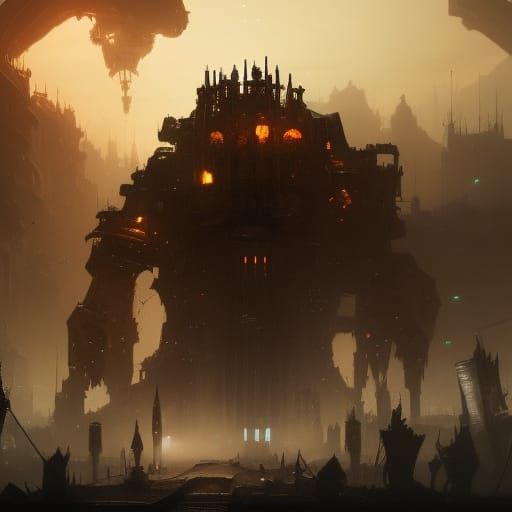 Mechanical Colossus Emerges: Dark Fantasy Concept Art