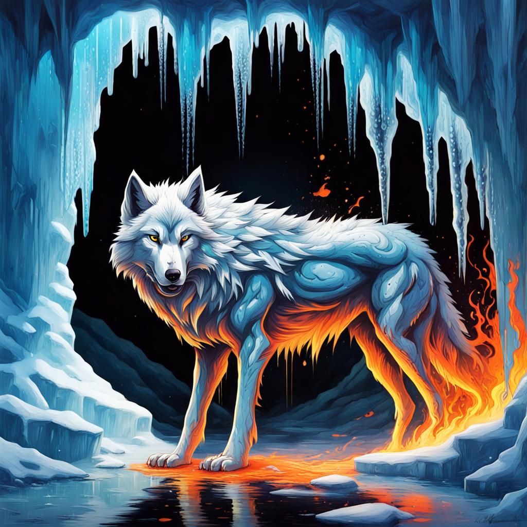 Ice and Fire Wolf Graffiti Art
