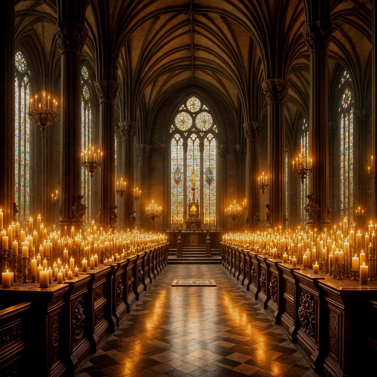 Ethereal Cathedral of Flickering Candles in Watercolor