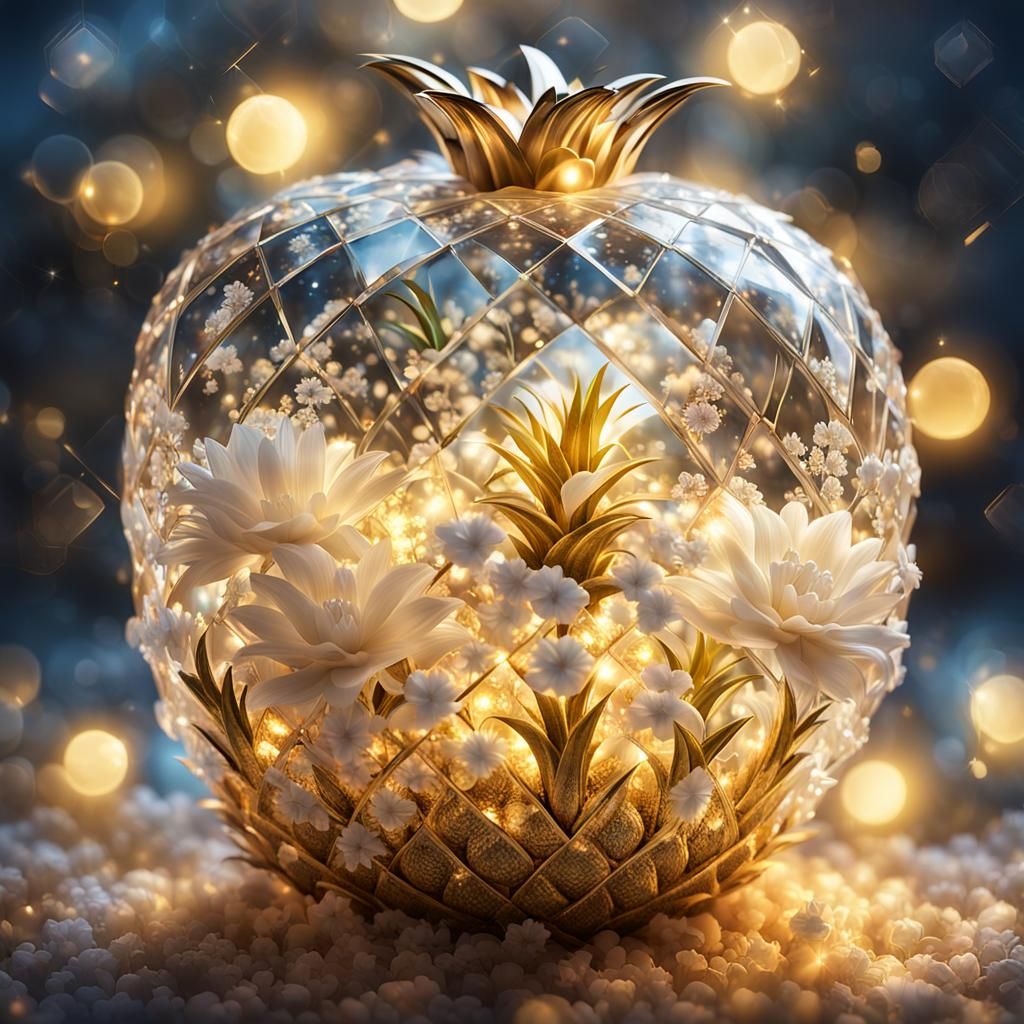 Crystal Pineapple Filled with Flowers in Fantasy Setting