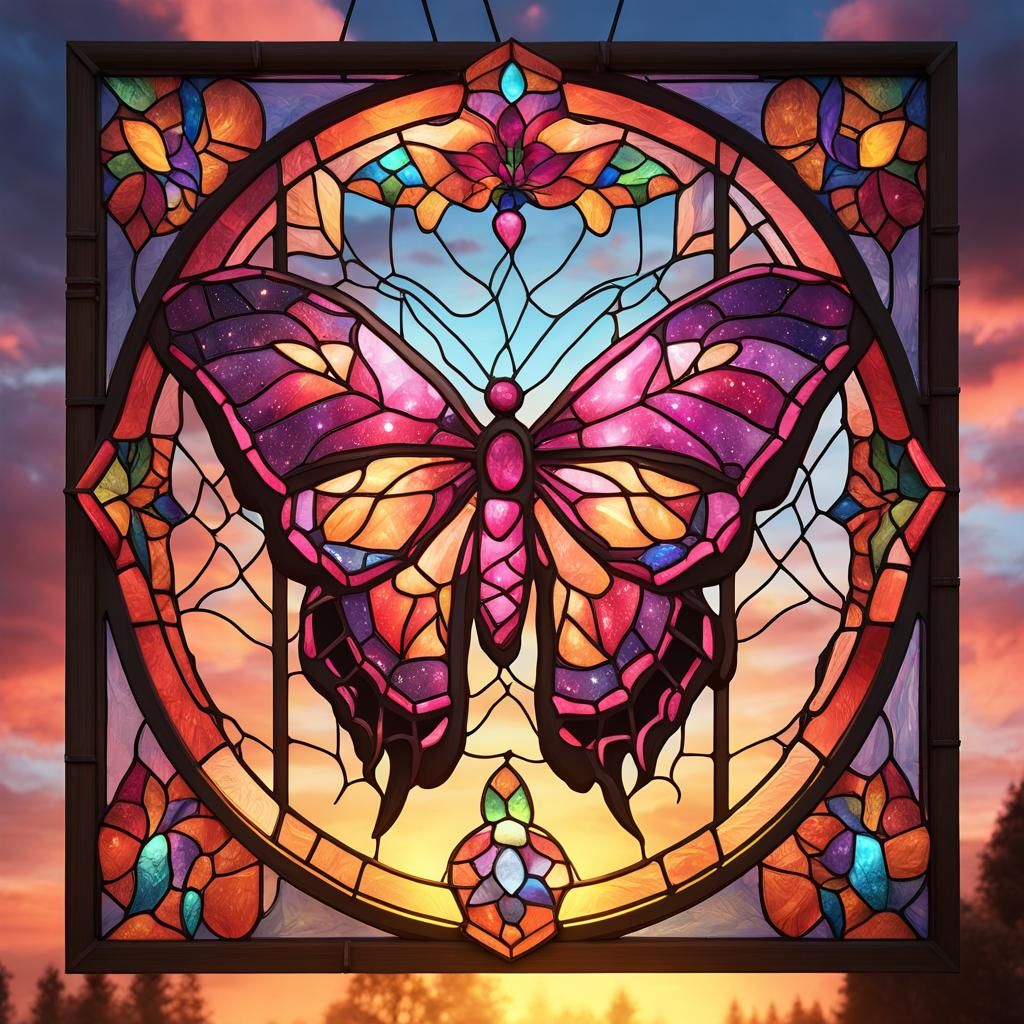 Stained Glass Dream Catcher with Butterfly in 3D