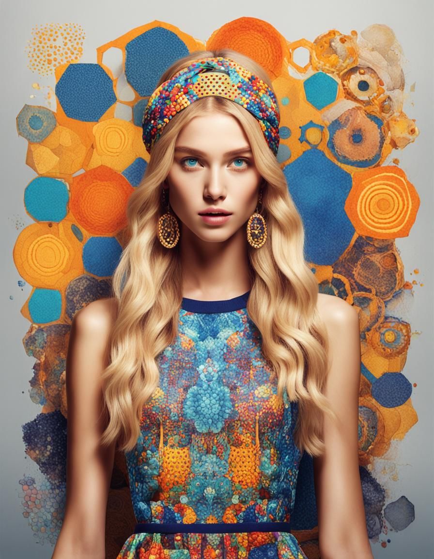 Blonde Model Portrait with Honeycomb Background