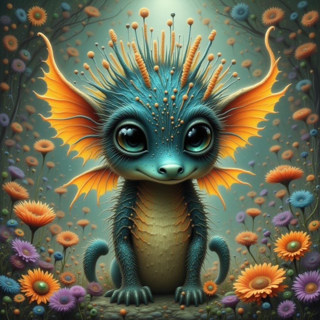 Dreamlike Seahorse in Nightmarish Landscape