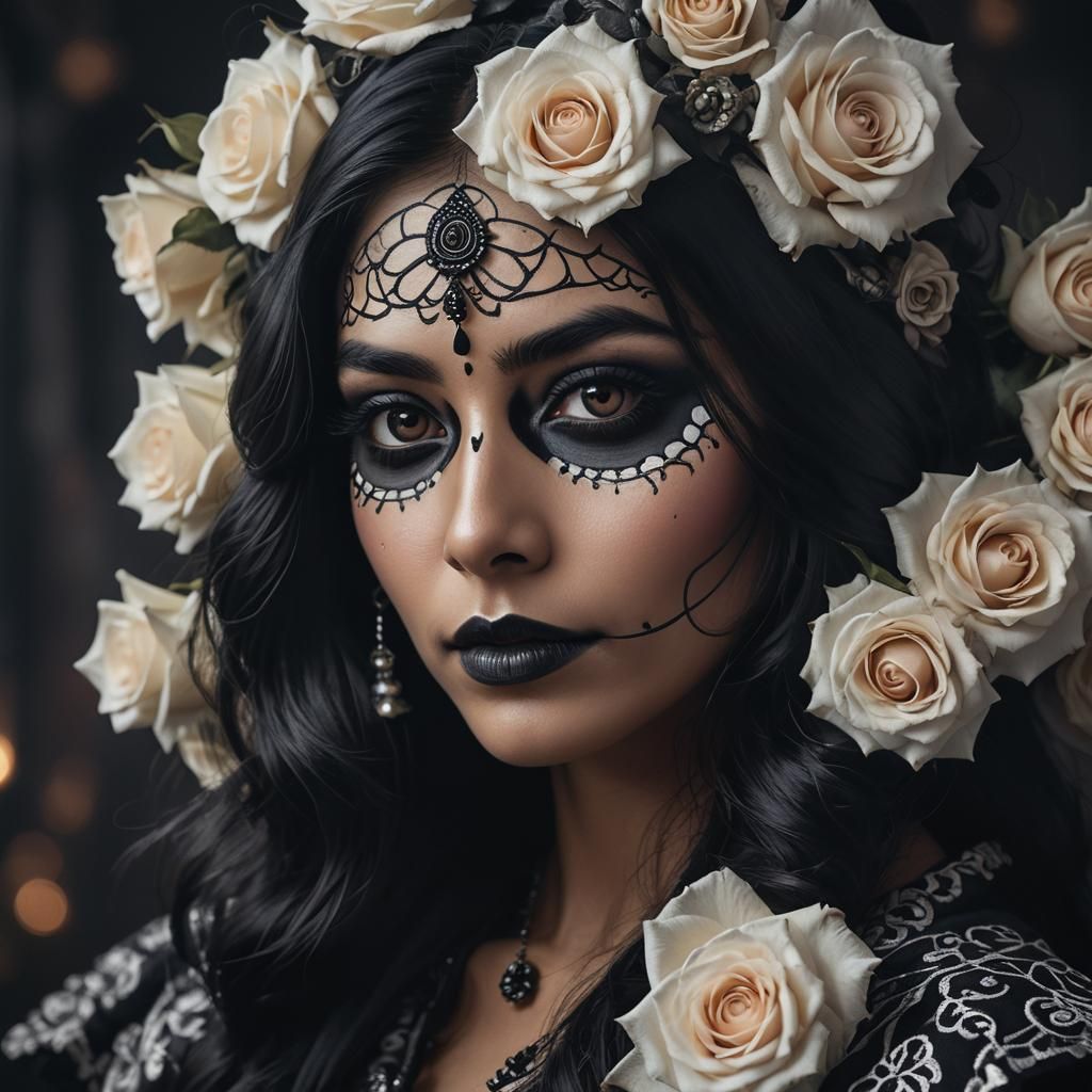Indian Woman as Catrina in Hyper-Realistic Portrait
