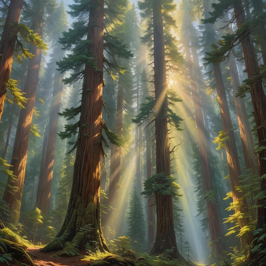 Ancient Redwood Forest in Oil Painting Style