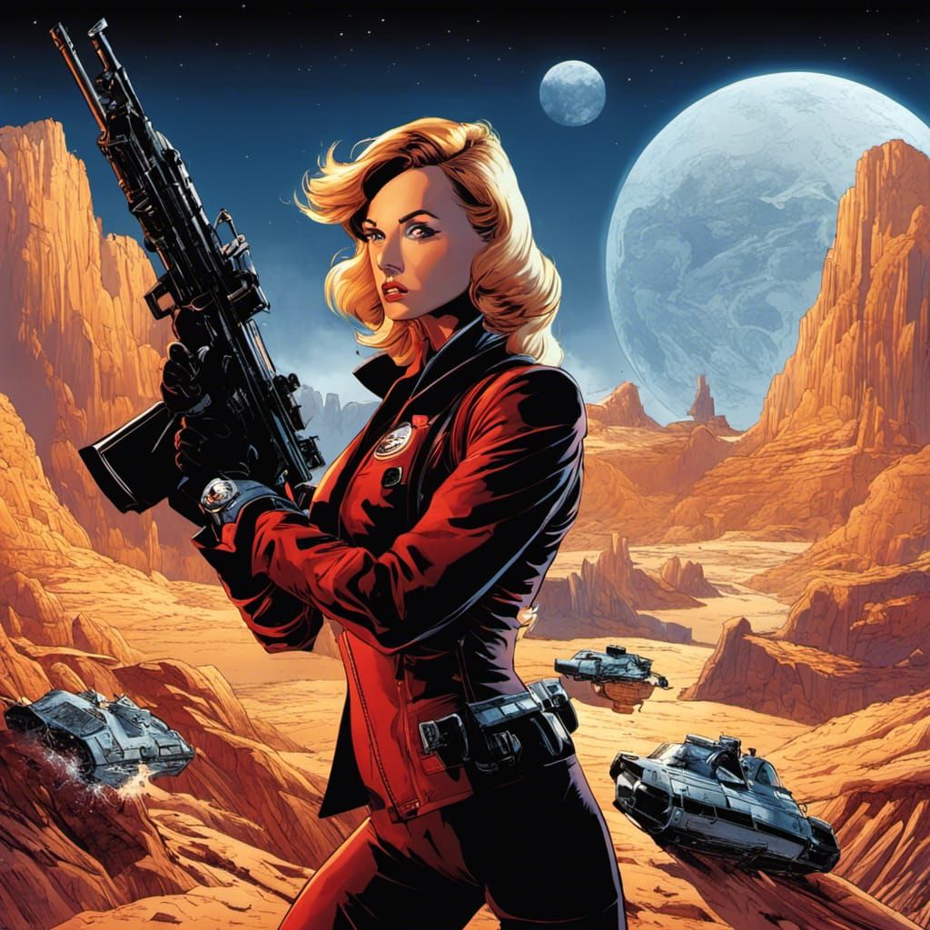 Space Spaghetti Western Gunwoman in Sci-Fi Technicolor