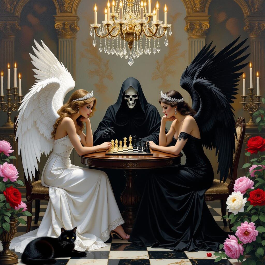 Angels Play Chess in Baroque Opulence