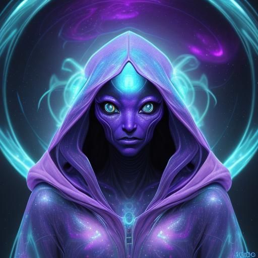 Hooded Alien Creature in Astral Illustration