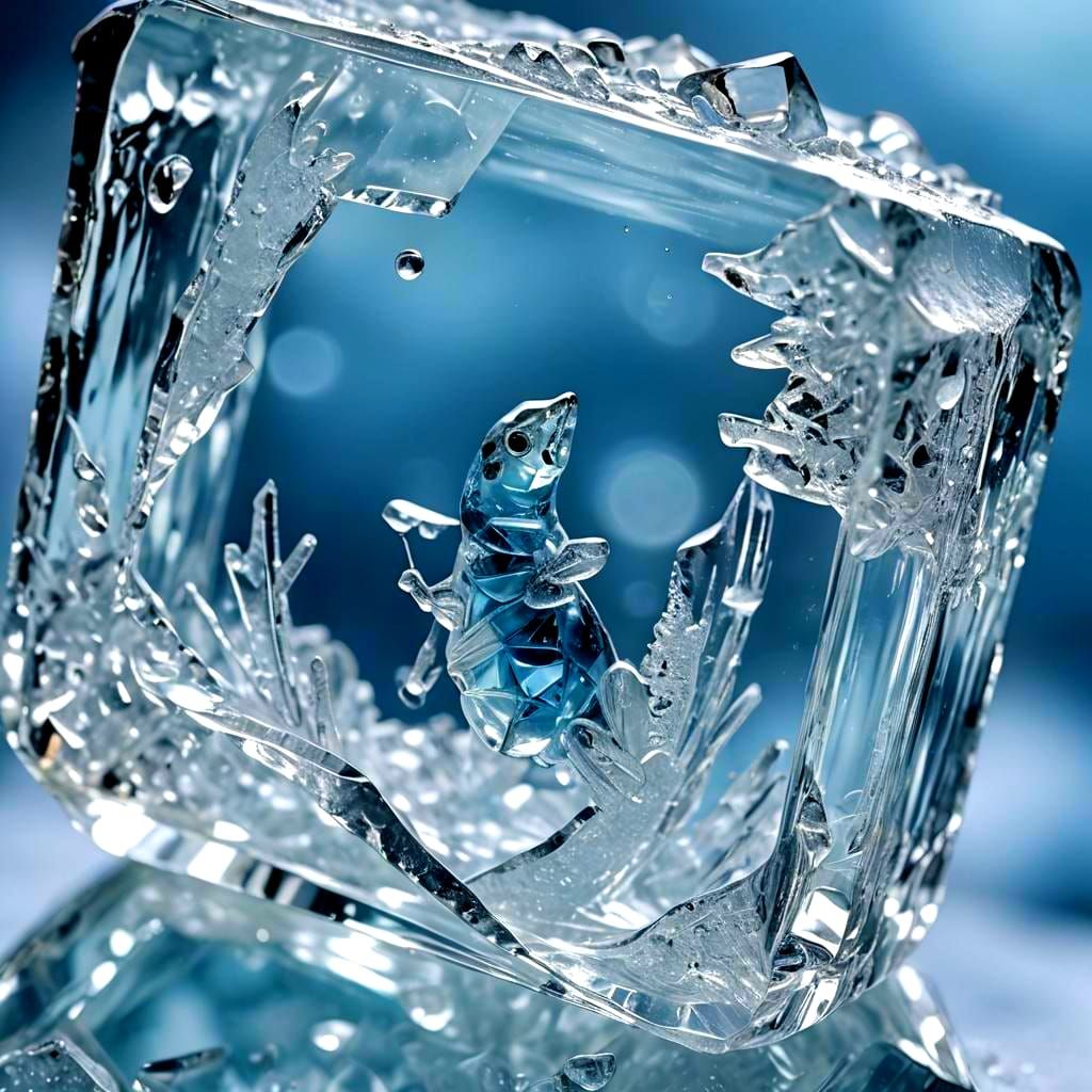 Frozen Cute Object in Glass Cube