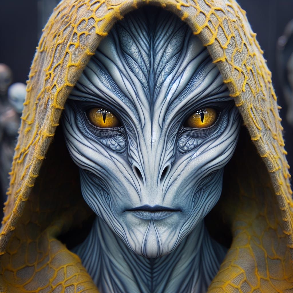 Mysterious Alien Figure with Golden Eyes