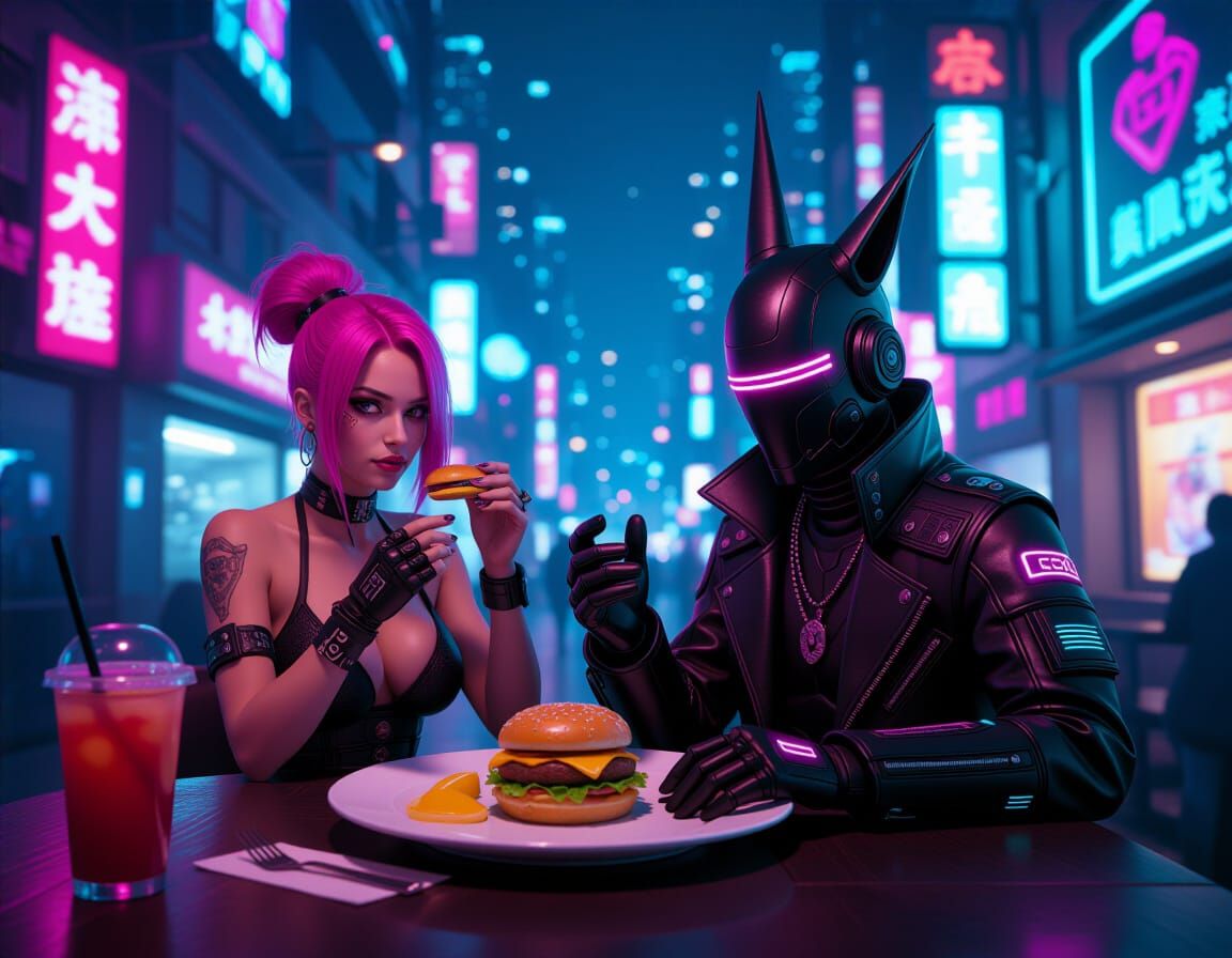 Cyberpunk Magical Food in Neon City