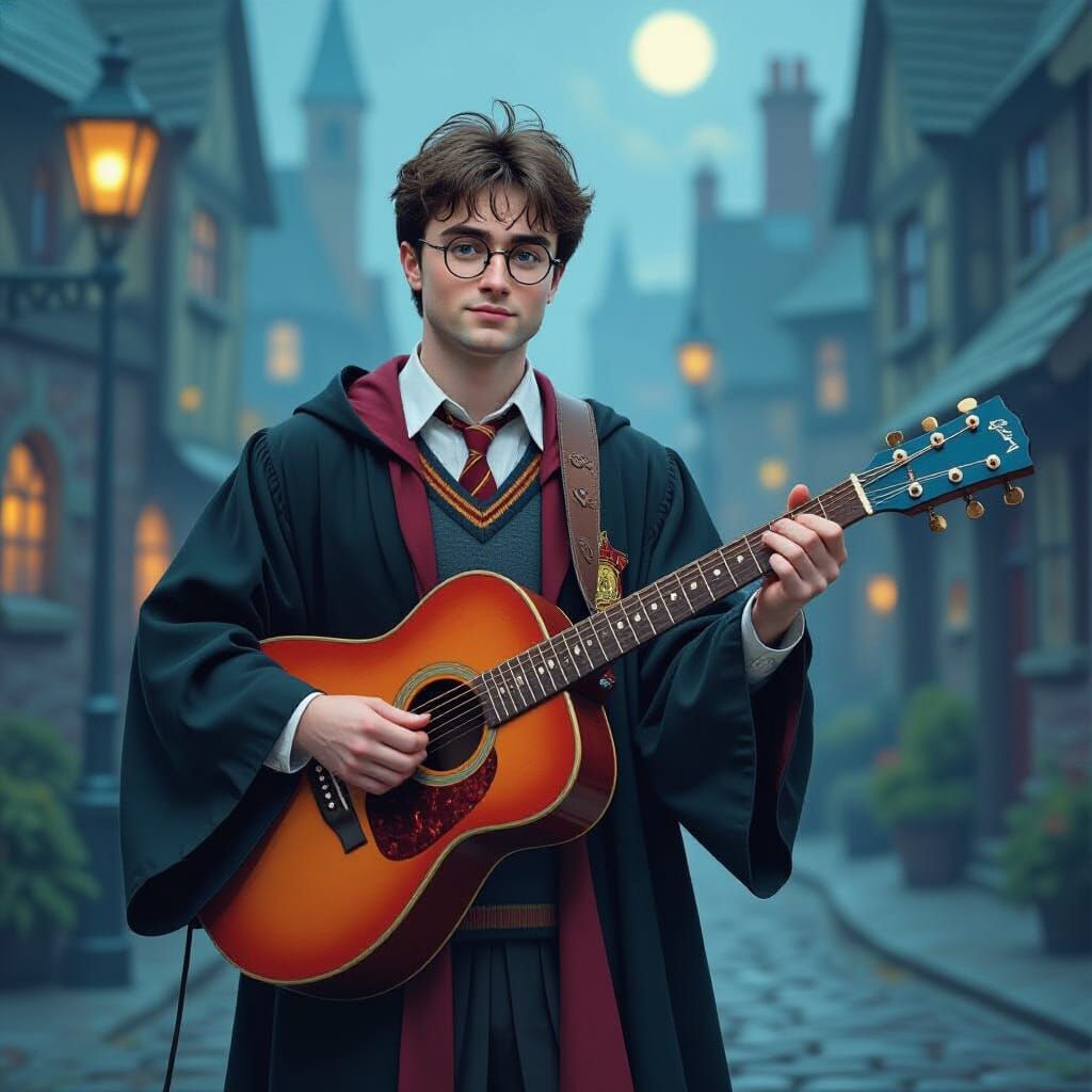 Harry Potter Plays Guitar in Whimsical Fantasy Style