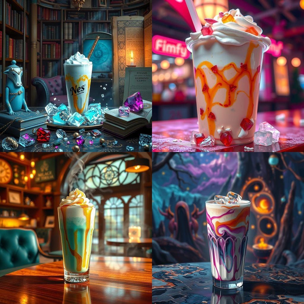 Fantastical Frappe Oasis in Neon Dreamscape