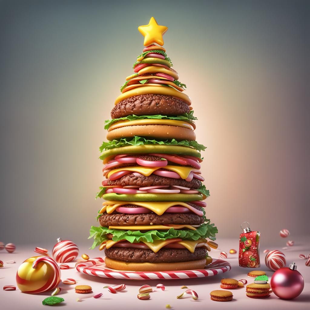 Hamburger Christmas Tree in Candy Art Style