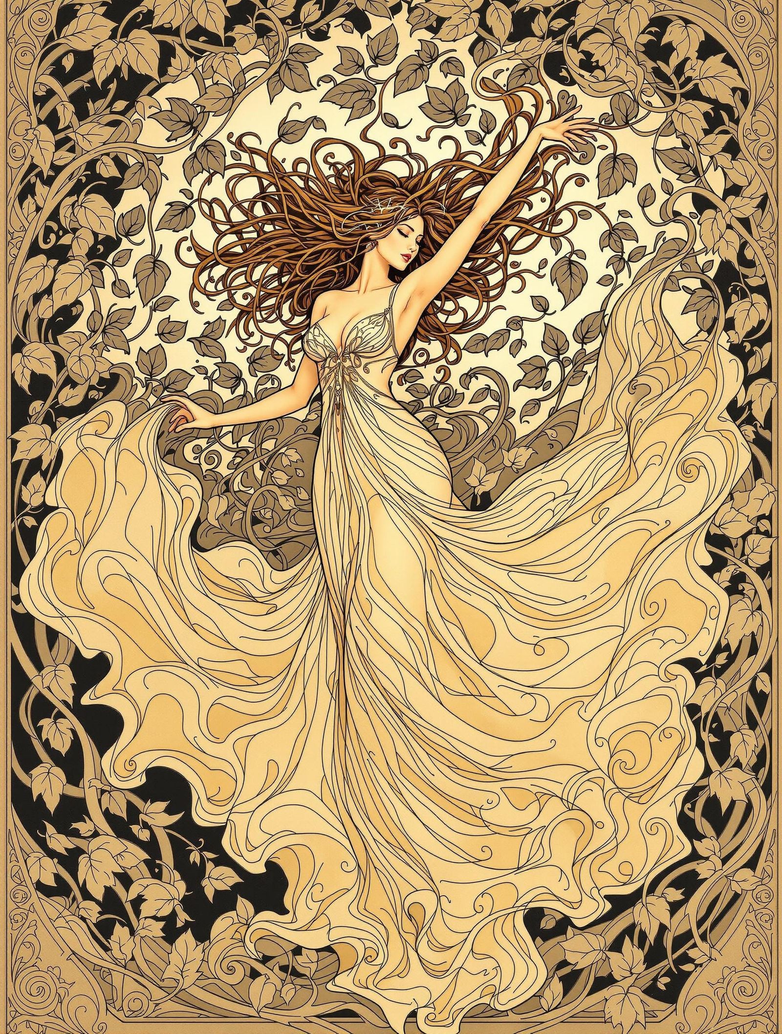 Elegant Woman Dancing in Art Nouveau Style