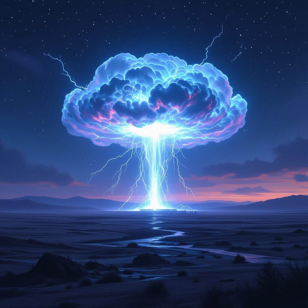 Ethereal Plasma Cloud Over Desolate Landscape
