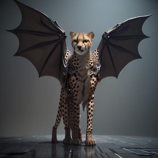 Futuristic Cheetah with Dragon Wings in Sci-Fi Style