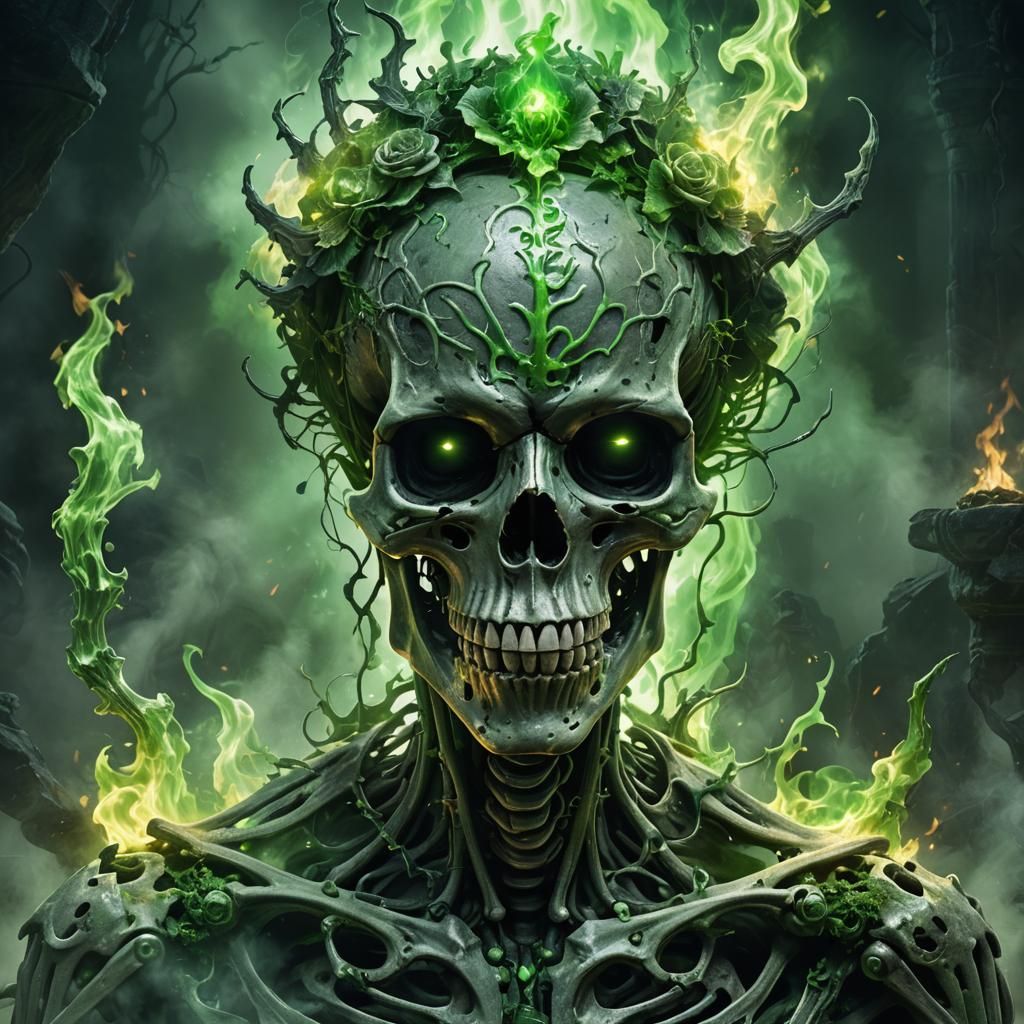Evil Skeleton Portrait with Green Fire Aura