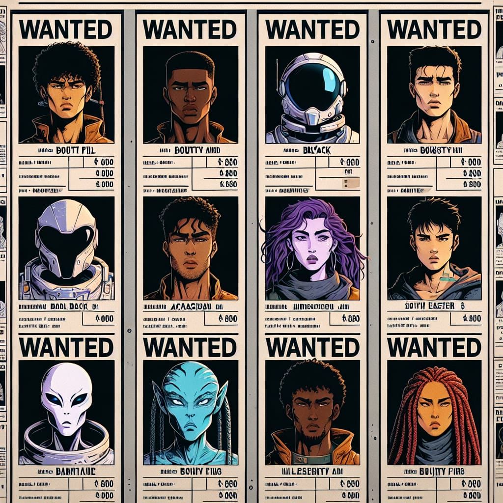 90s Anime Style Interstellar Outlaw Wanted Posters