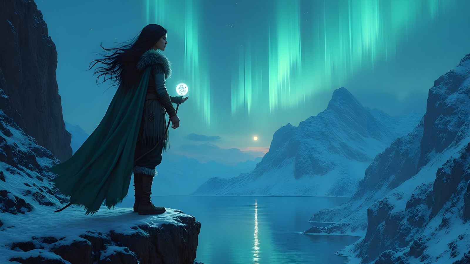 Viking Warrior Goddess Under Northern Lights