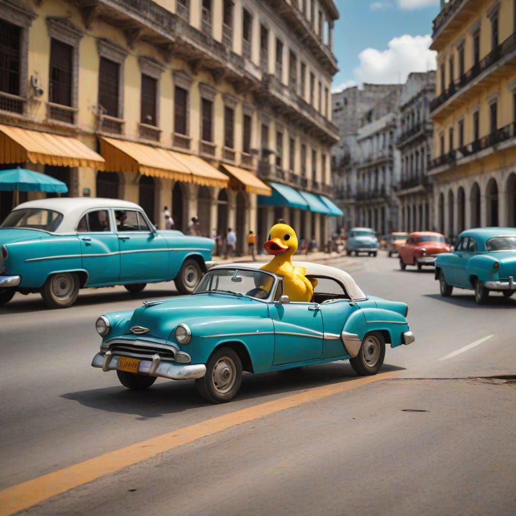 Duck Drives Vintage Car in Havana