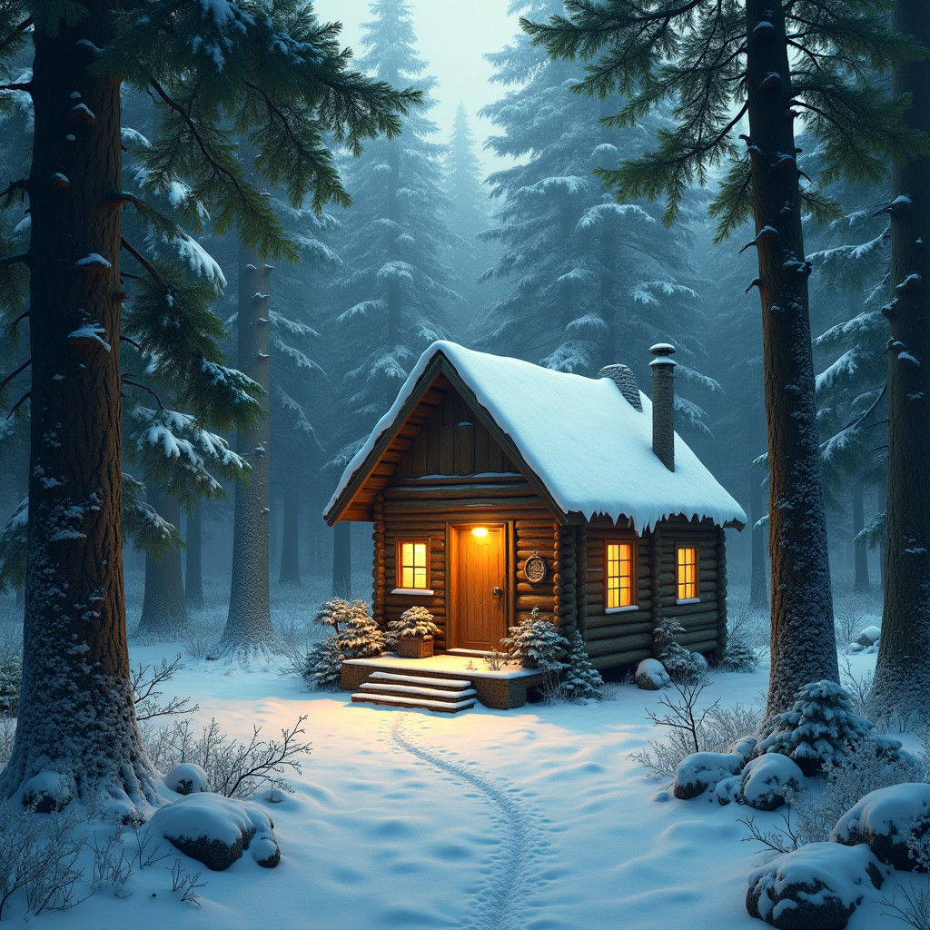 Cozy Snow Cabin Interior in Detailed Matte Painting Style