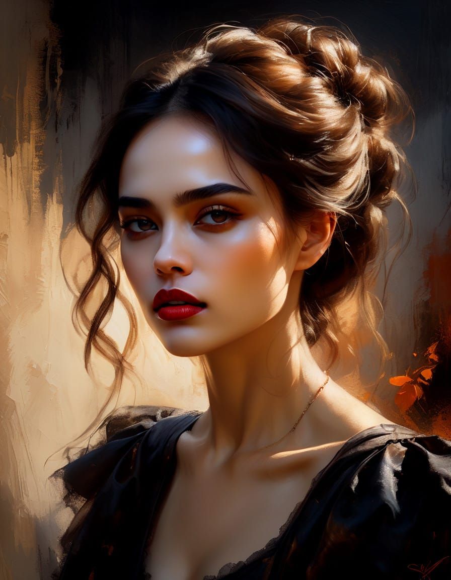 Victorian Vampire Goddess in Dramatic Oil Painting