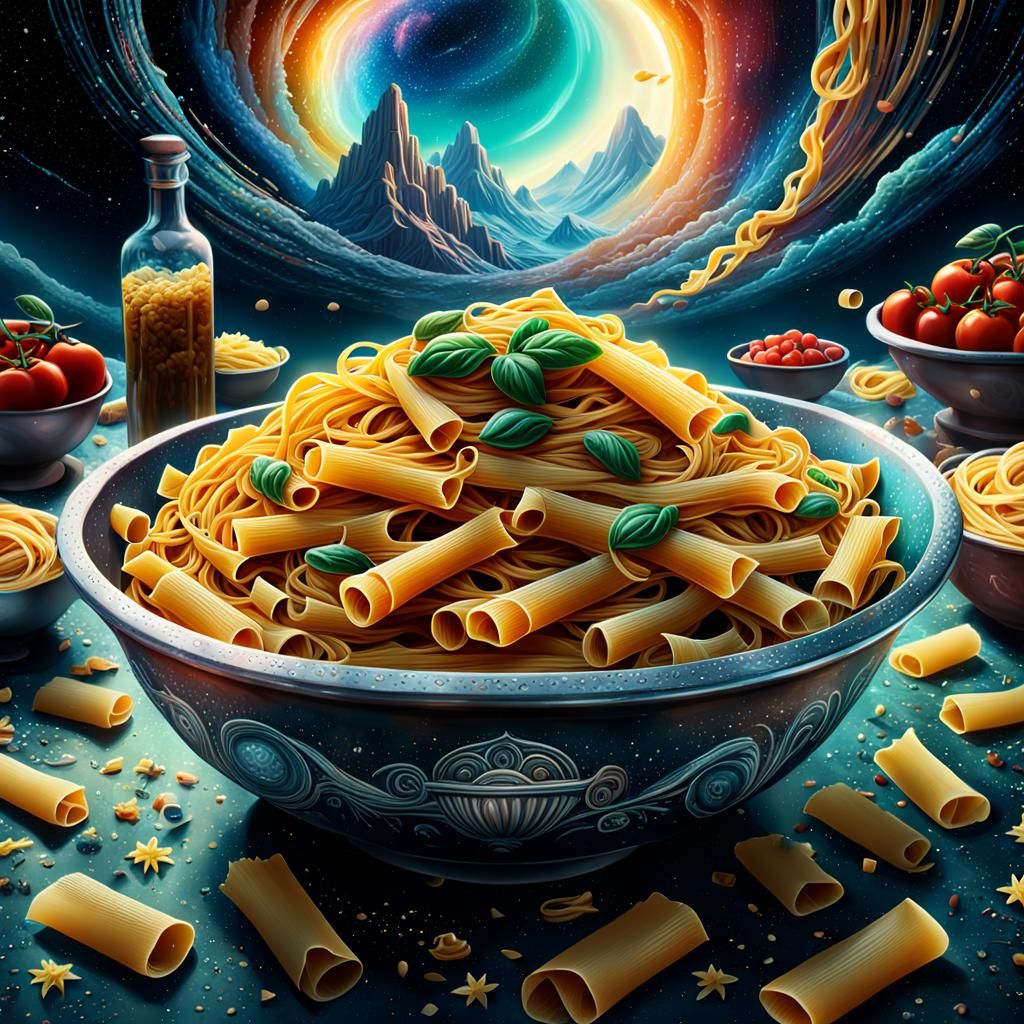 Cosmic Pasta Bowl: Digital Illustration