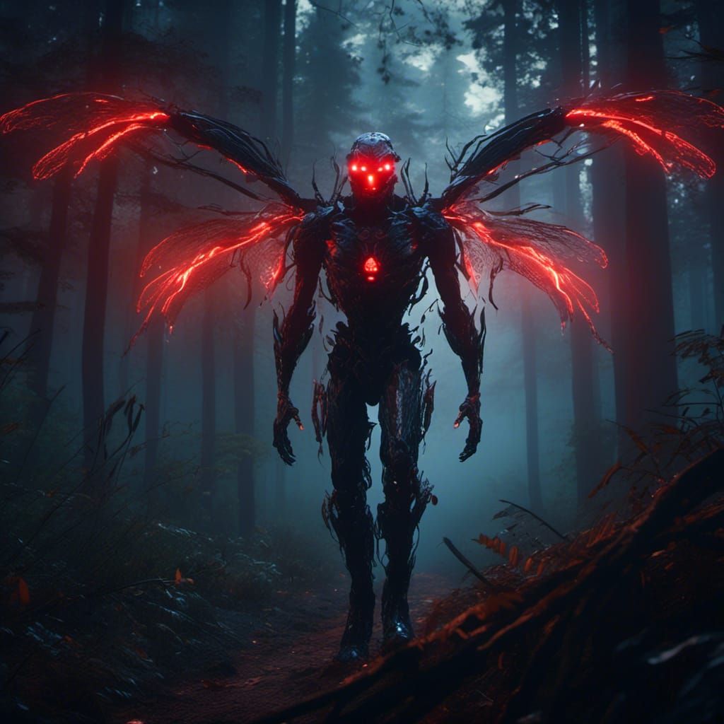 Mothman in Dark Forest, 3D Cinematic Render
